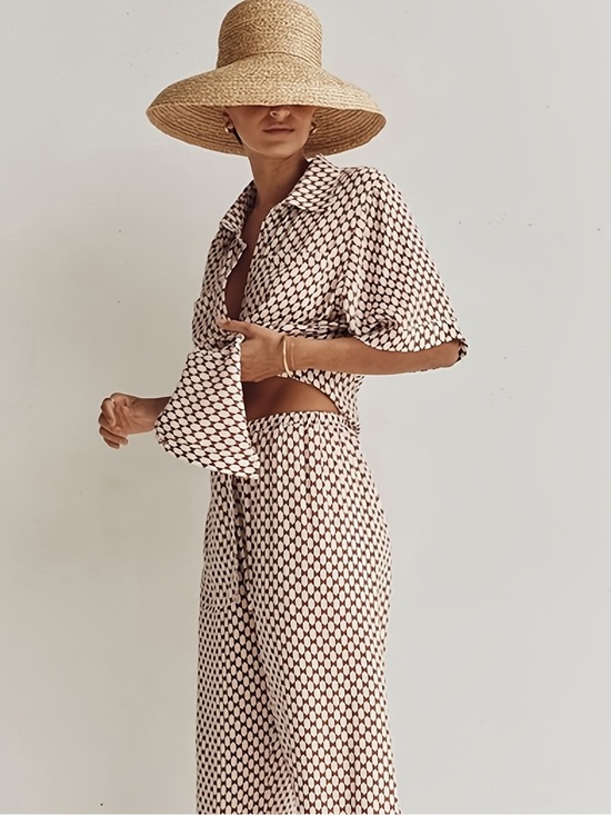 Commense Pants - Commense | 2 piece set geometric print top & bottom (M)